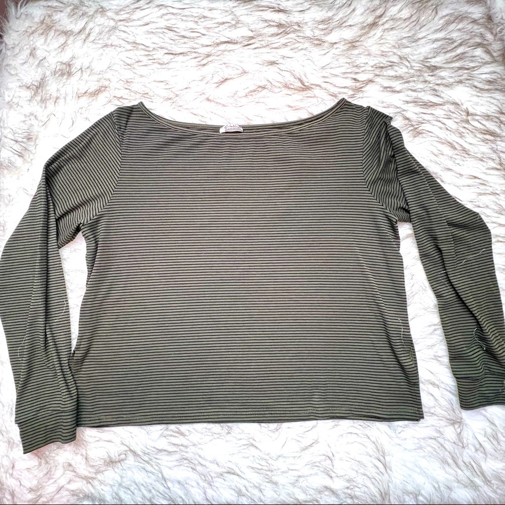 Intimately Free People Striped Olive Green Top Size M